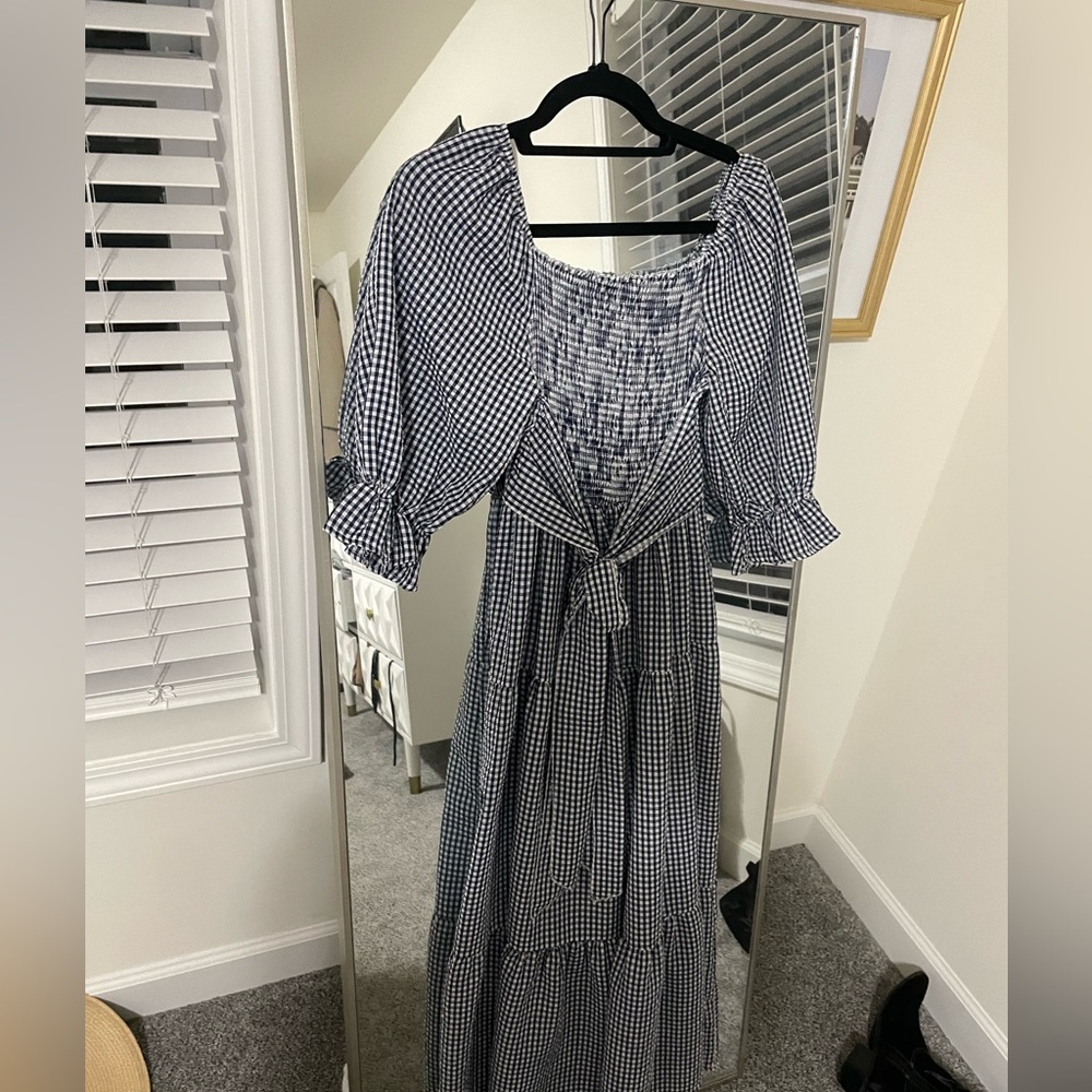 Boutique blue & white gingham milkmaid dress - Picture 2 of 2